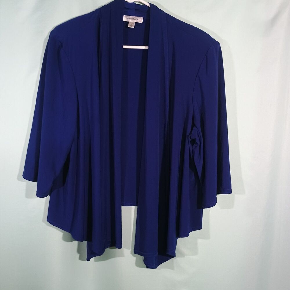 Womens Blue Open Front Cardigan Lightweight 3/4 Sleeve Layering Top